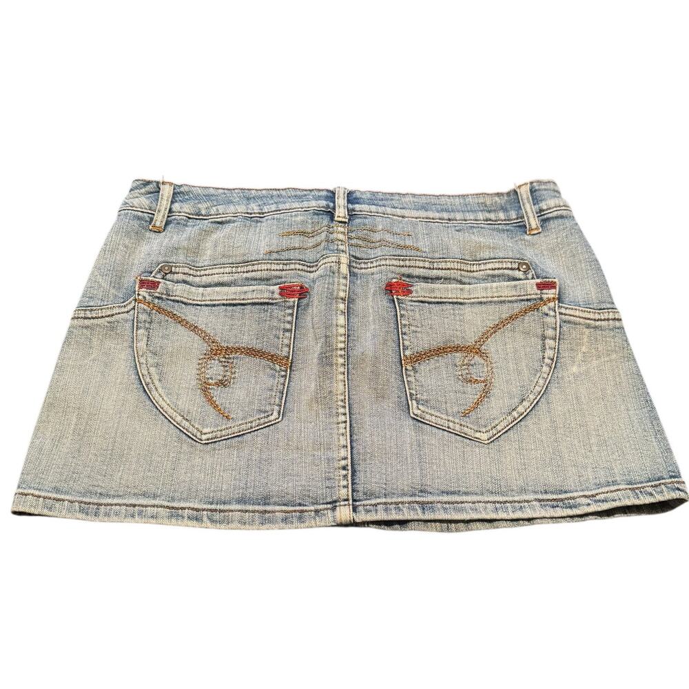 Y2K NoBo Light Wash Micro Mini Denim Jean Skirt Embroidered Pockets Size 11